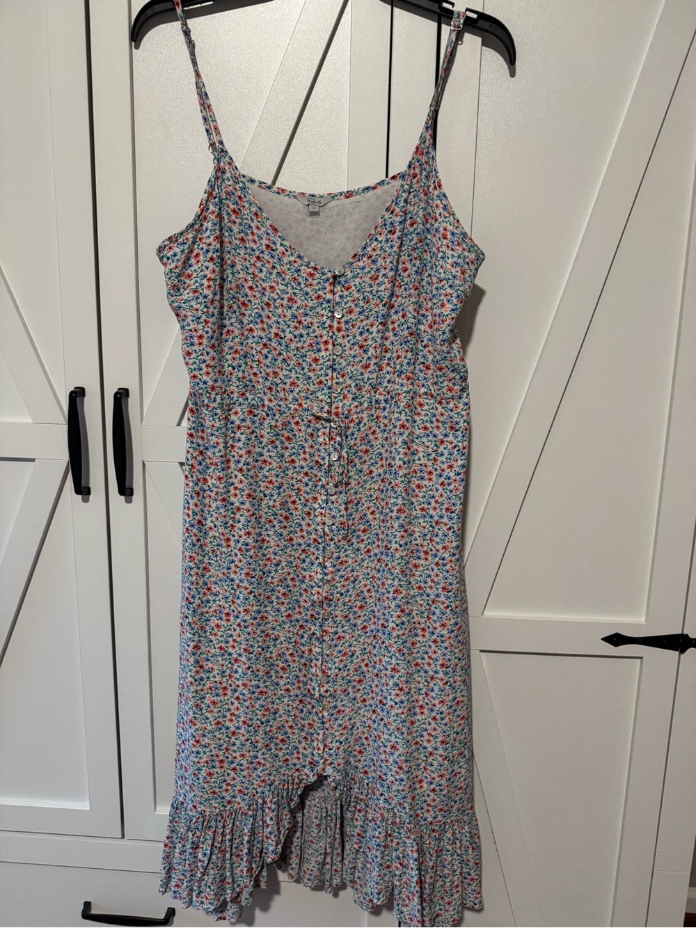 Rails Floral Button-Front Spaghetti Strap One-Piece - Blue/Red